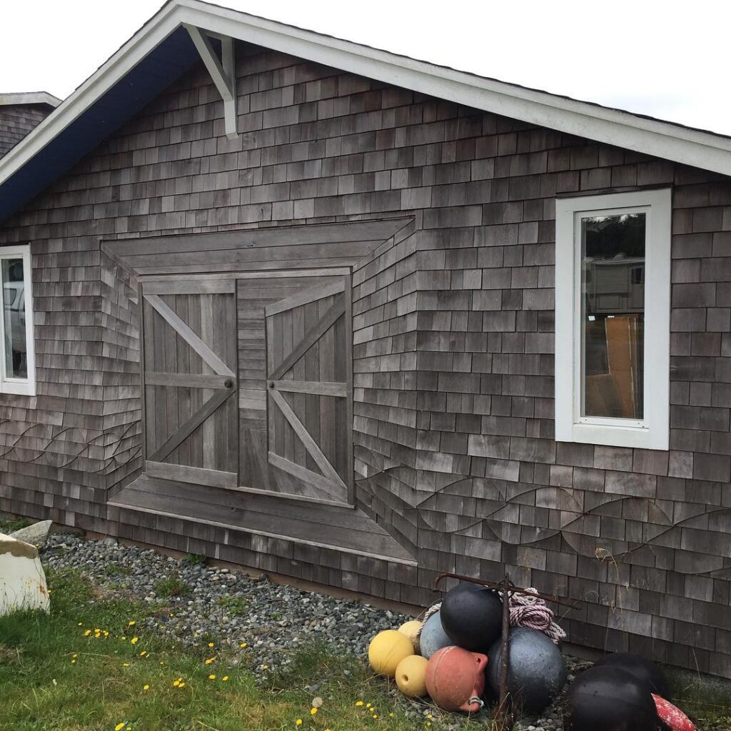 rustic barn door pattern formed from wood shingles