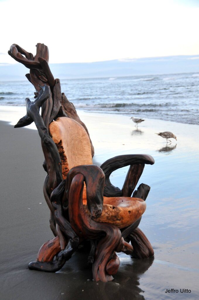 Redwood root and maple burl carved throne