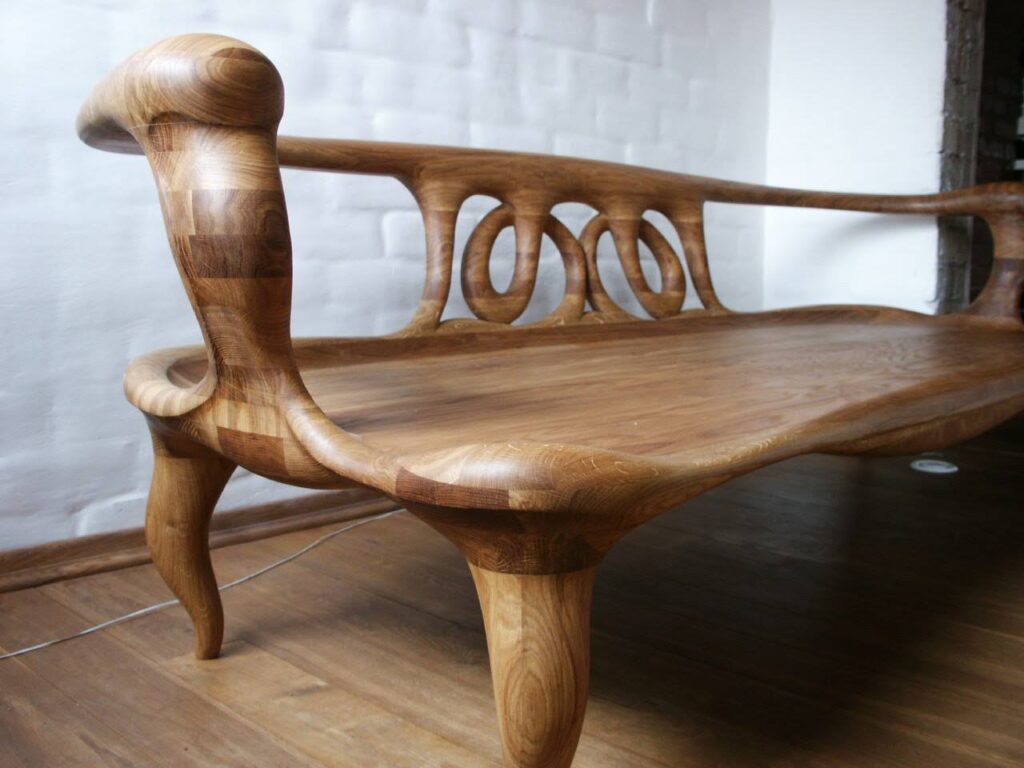 Hand carved oak bench