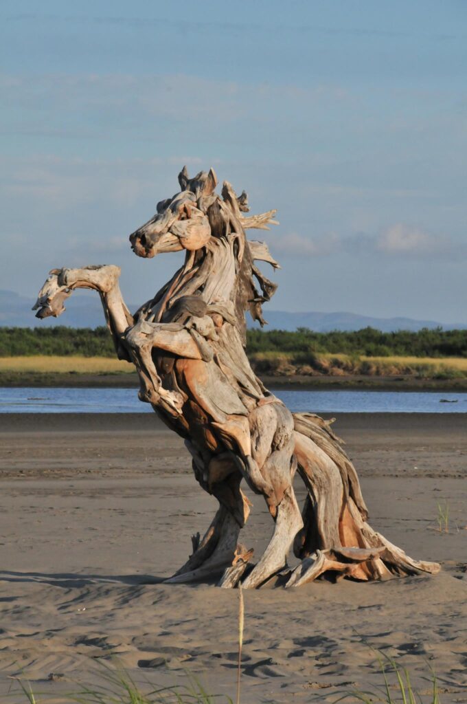 Horse sculpture by the beach
