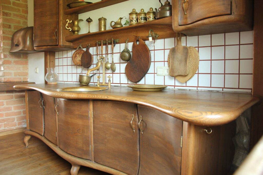 Oak kitchen cabinets hand carved