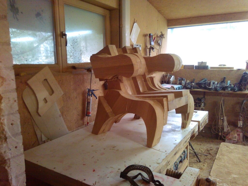 Work in progress photo, showing start of making armchair