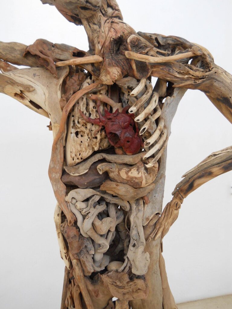 Human anatomy made in driftwood