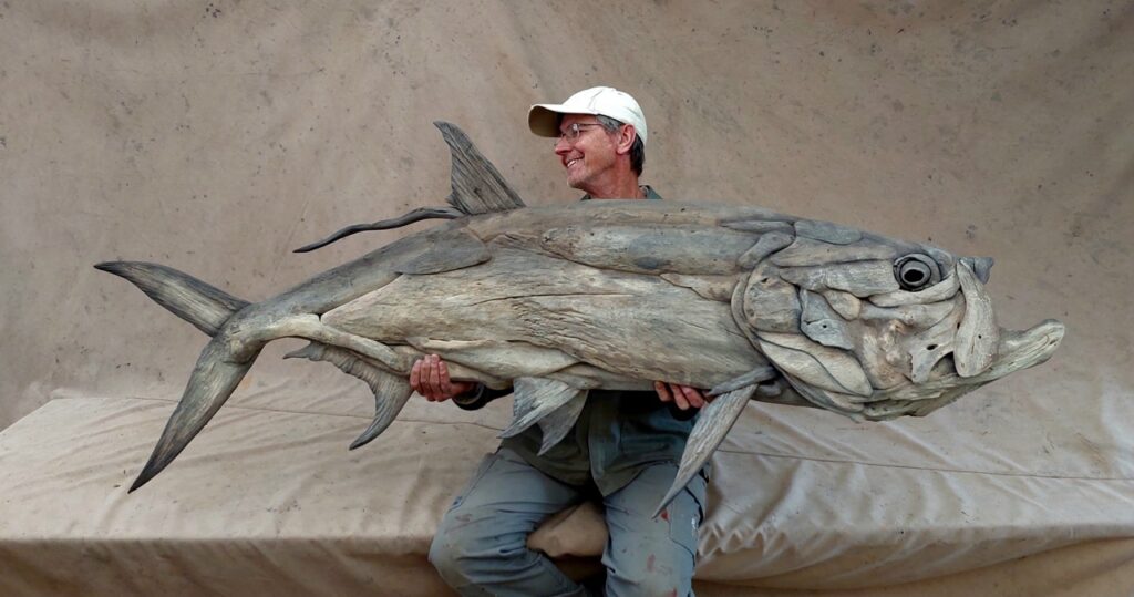 Driftwood fish sculpture