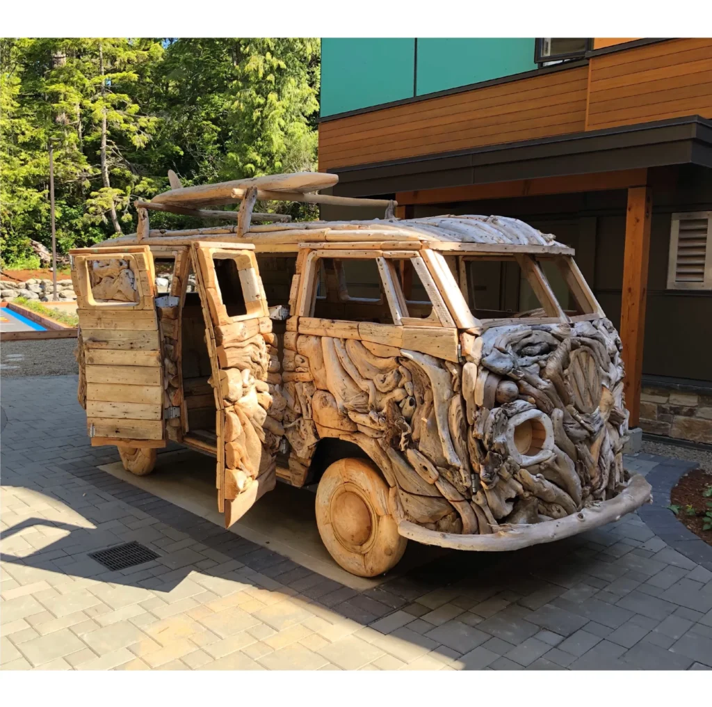 VW hippie bus made from driftwood