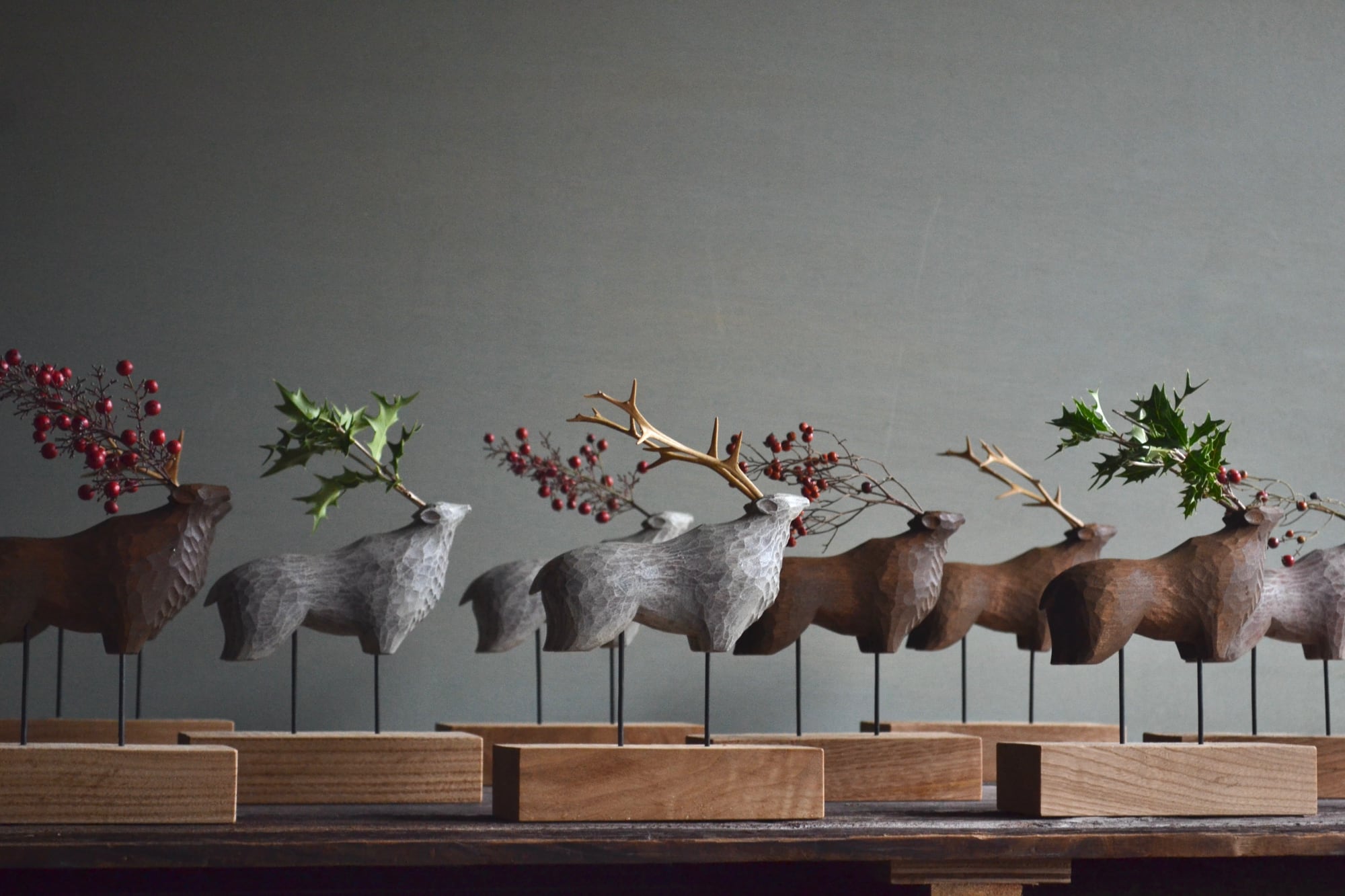 Carved elk sculptures