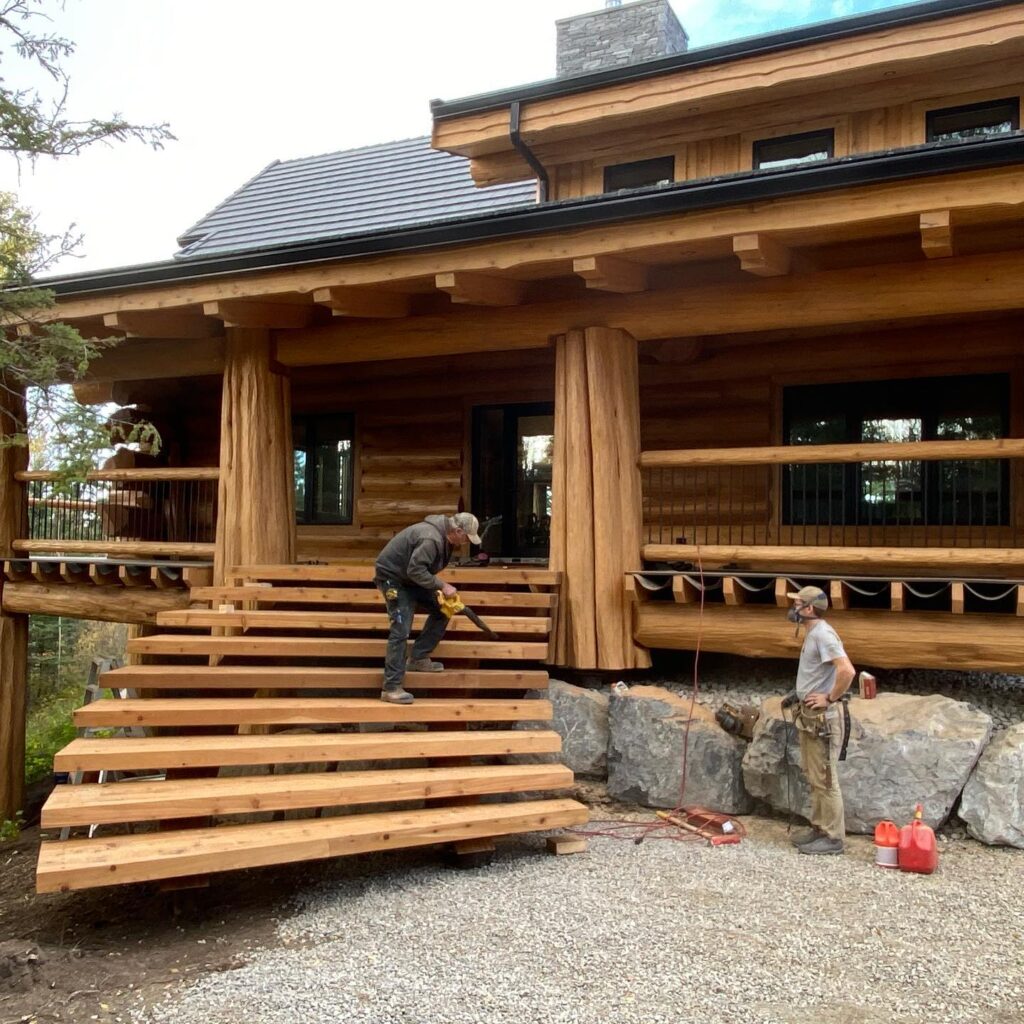 Langberg Log Homes curved stairs