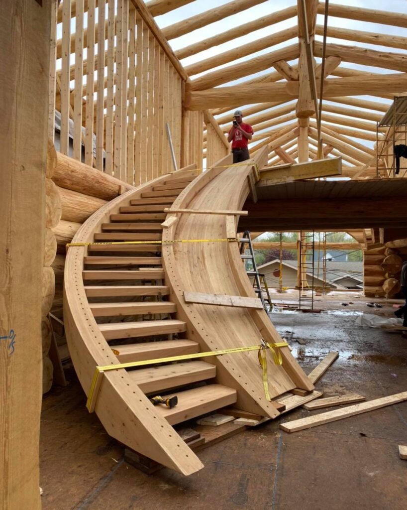 Langberg Log Homes stairs slide