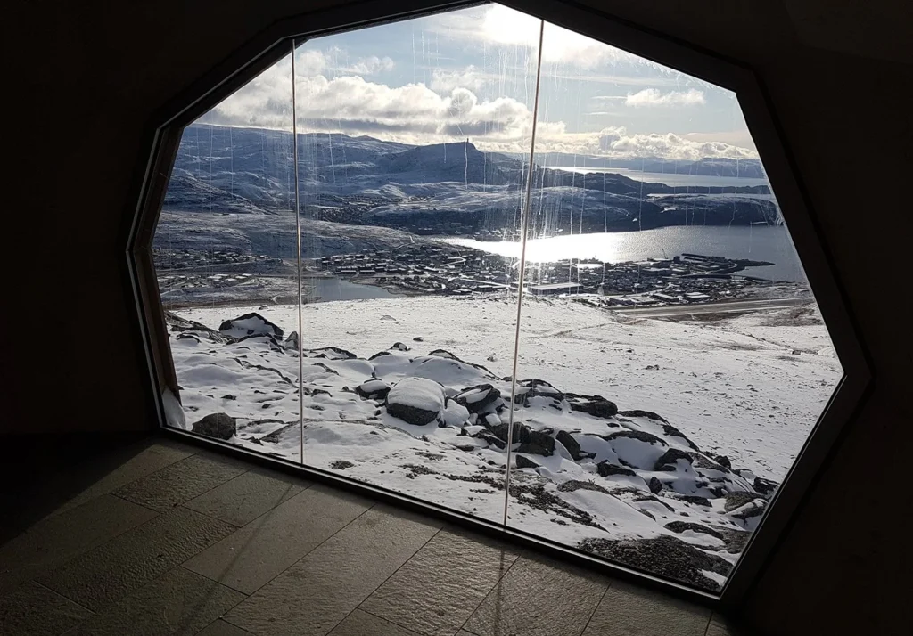 SPINN Arkitekter’s Hiking Cabin landscape view from inside