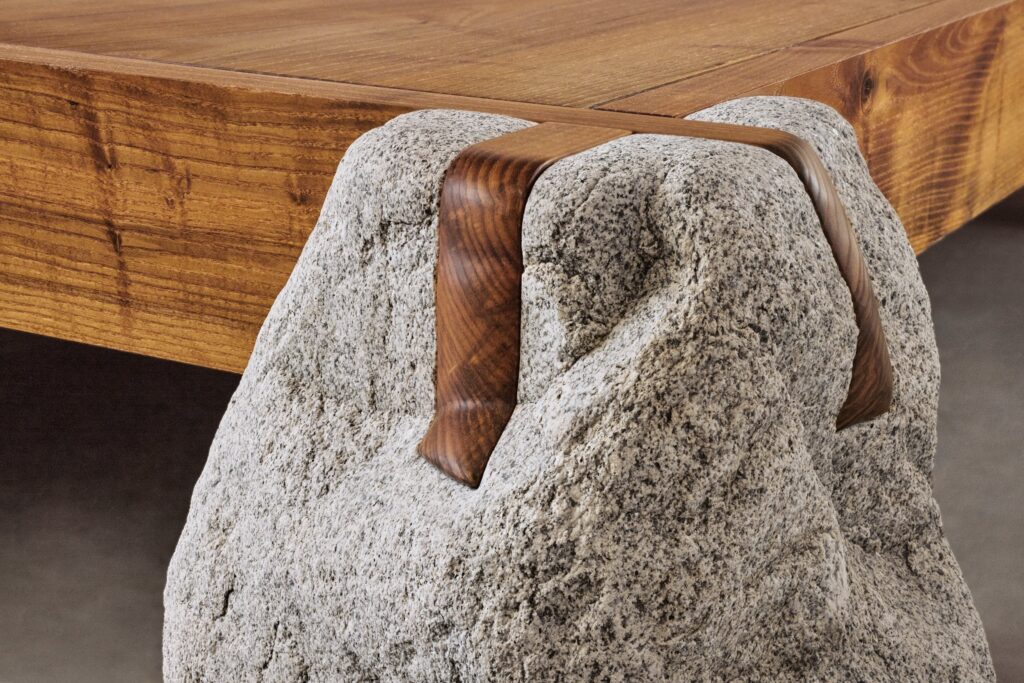 Stebbins-Design wood and stone coffee table close up