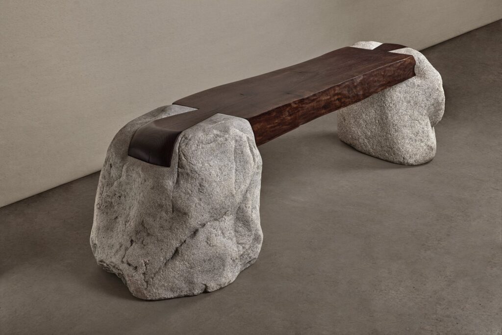 Stebbins Ethan wood and stone dovetail bench