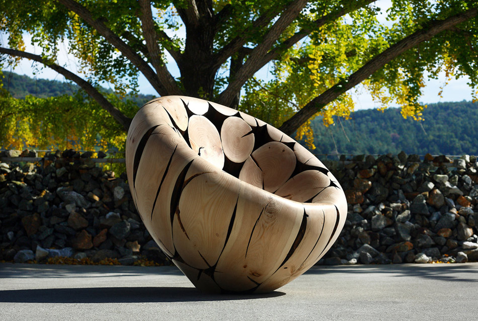 Carved chair from wood logs