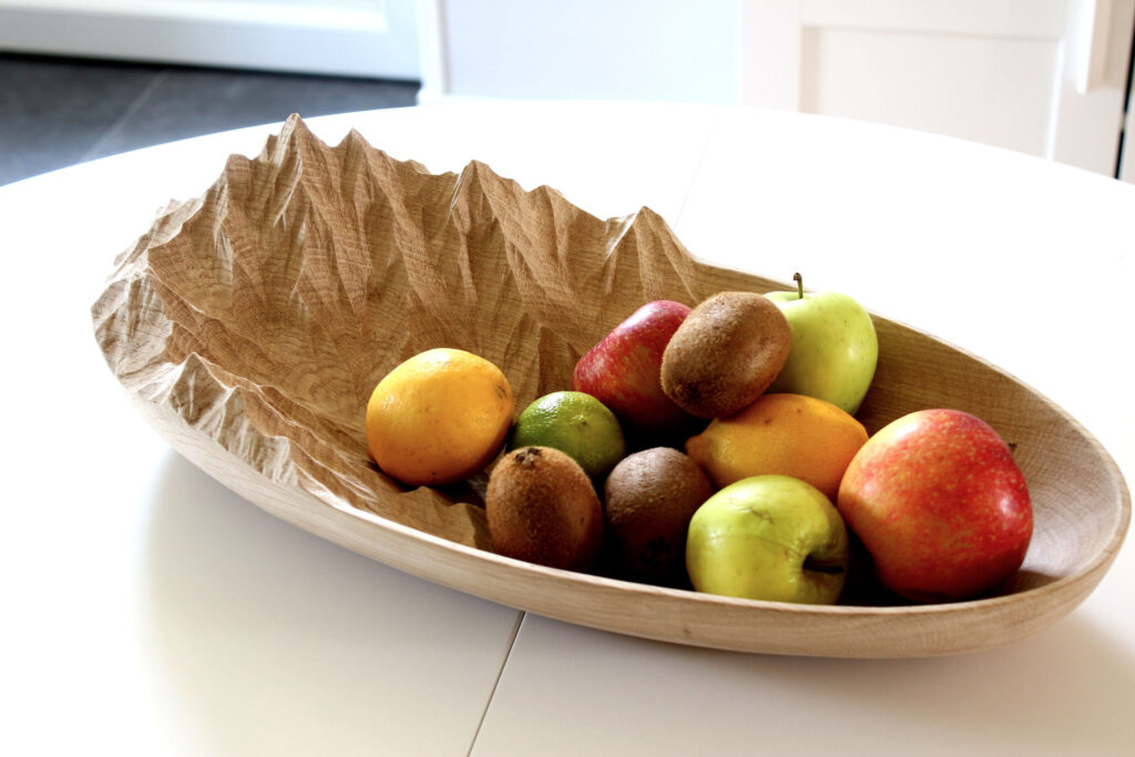 carved wood mountains fruit plate