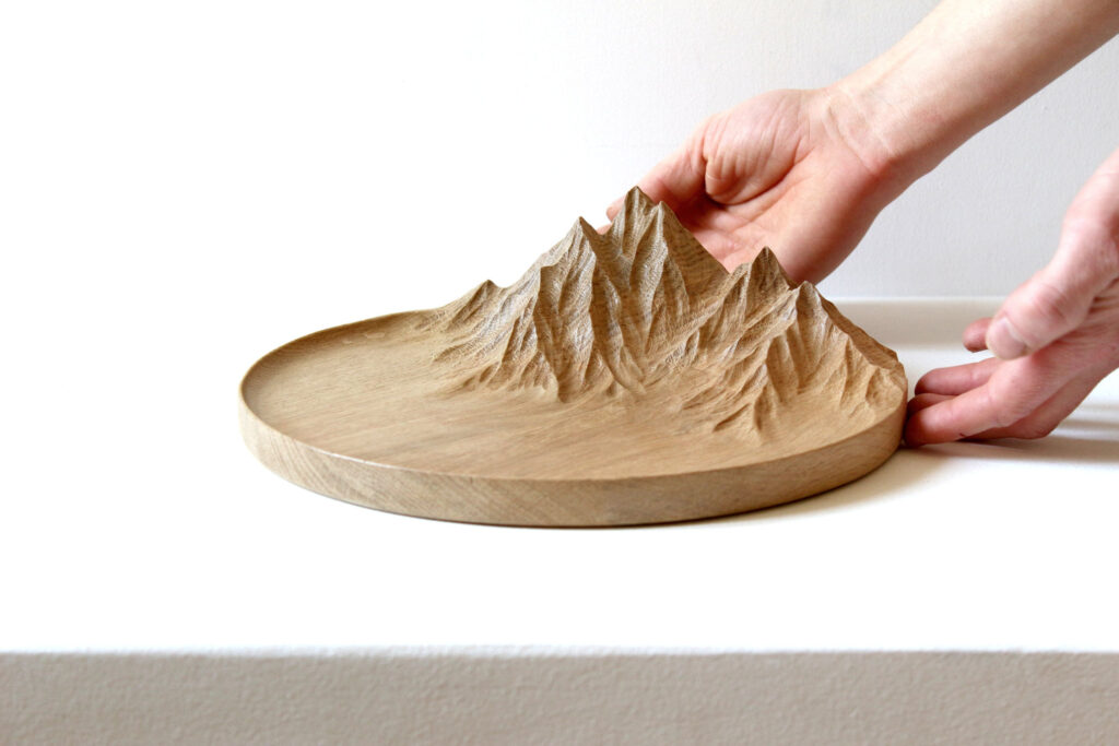 carved wood topographic serving tray