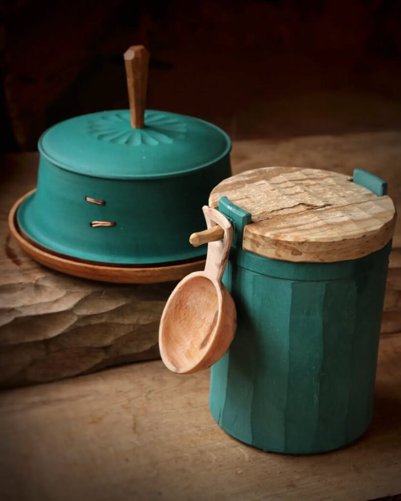 Hand carved coffee pot with scoop