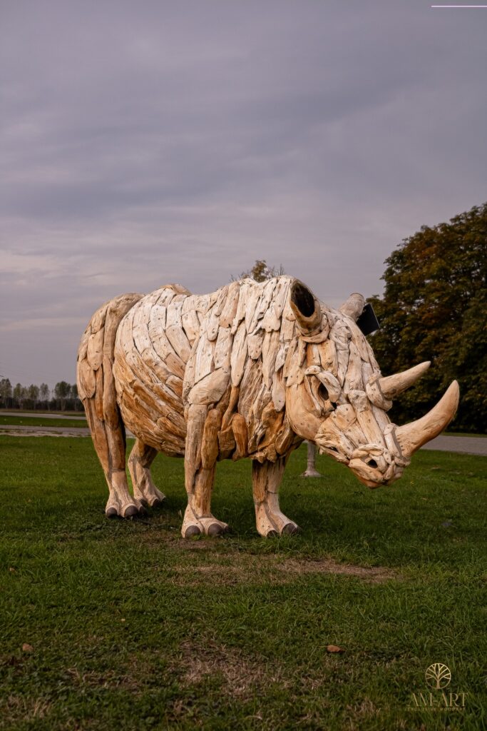 reclaimed wood rhino sculpture
