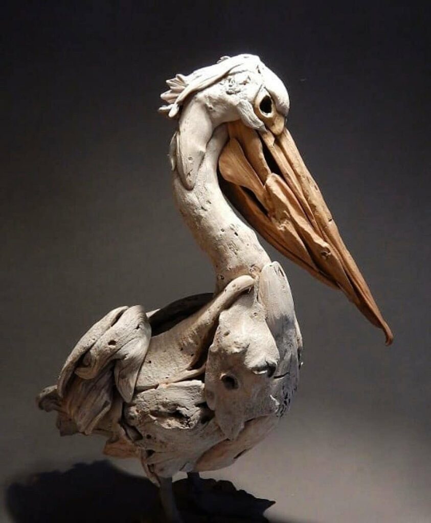 Driftwood bird sculpture