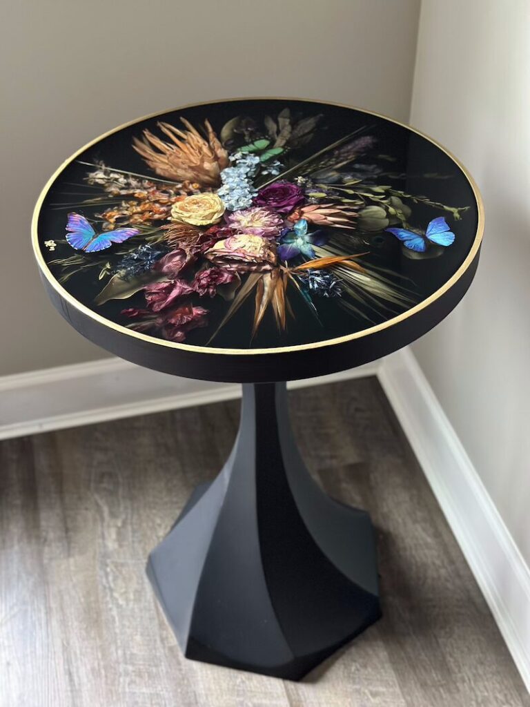 resin and flowers table