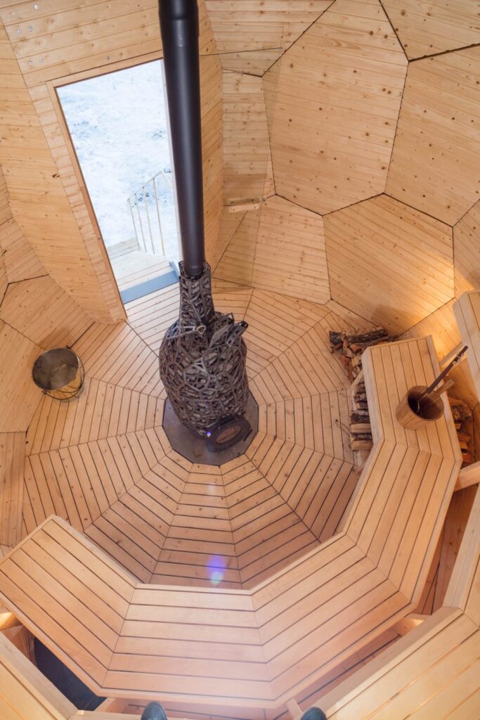 Inside solar egg sauna