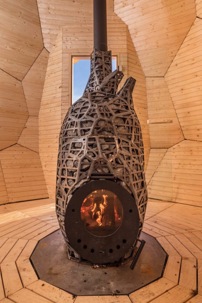 Solar egg sauna heart shaped stove