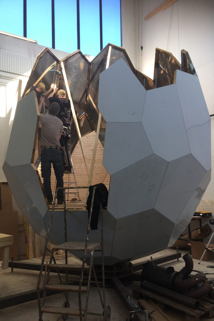 Solar egg sauna work in process. Assembly