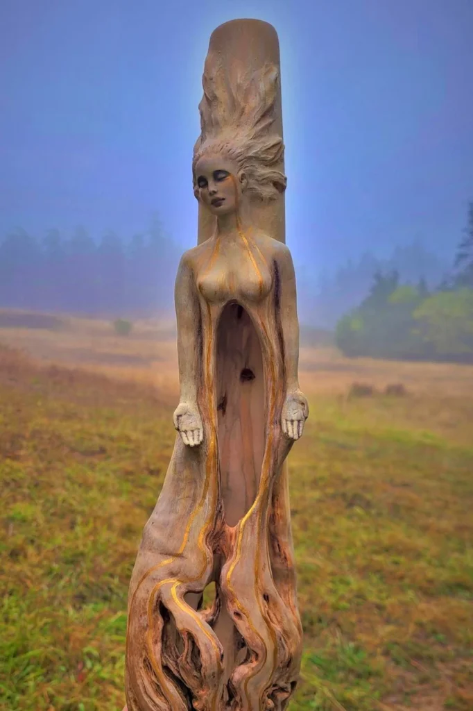 woman carved on stick