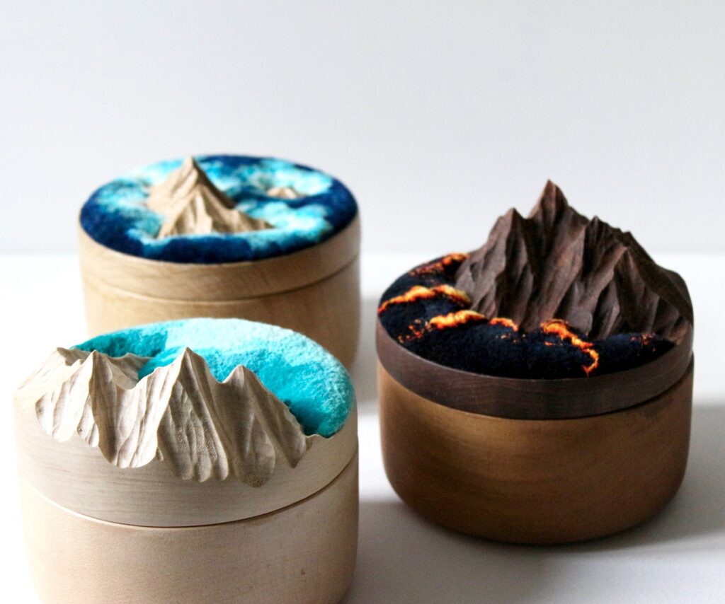 wooden carved mountain keepsake boxes