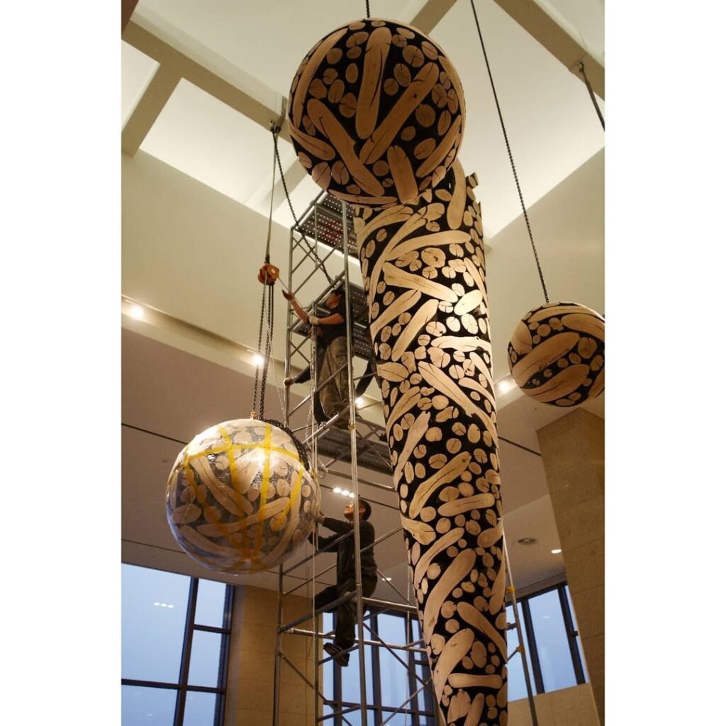 Installing sculptures for show