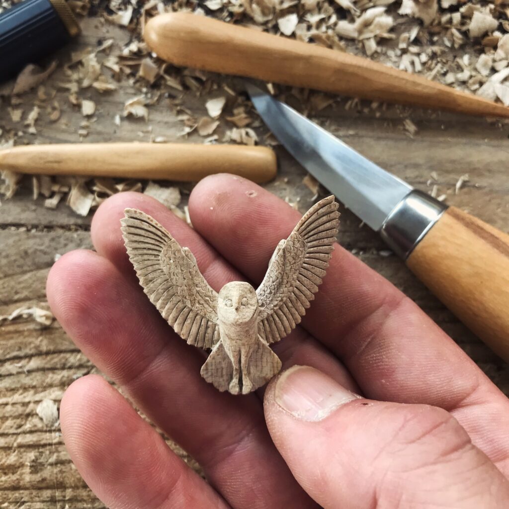 Giles Newman carved pendant owl