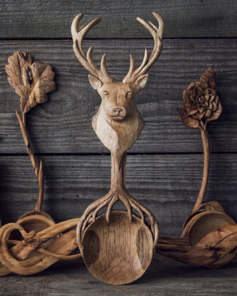 Giles Newman carved spoons trio