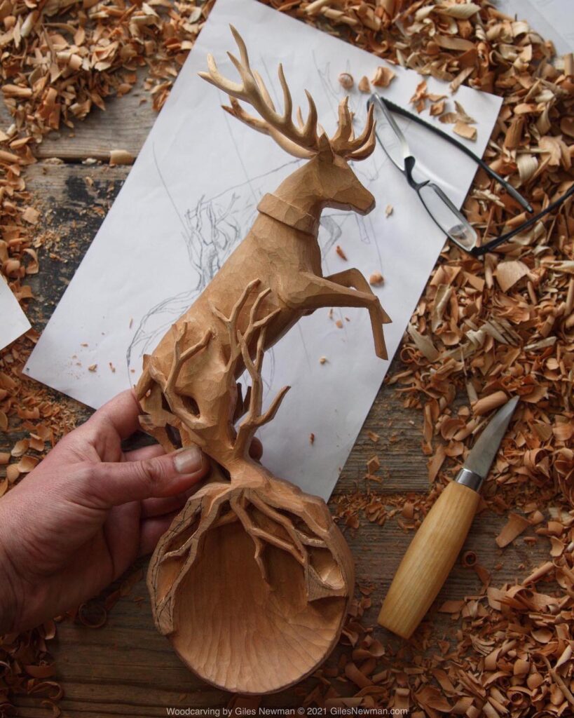 Giles Newman carved stag spoon work in process