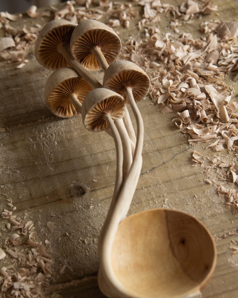 Giles Newman carved mushrooms spoon
