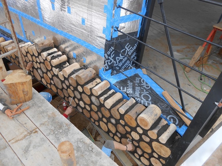 Cordwood building in process